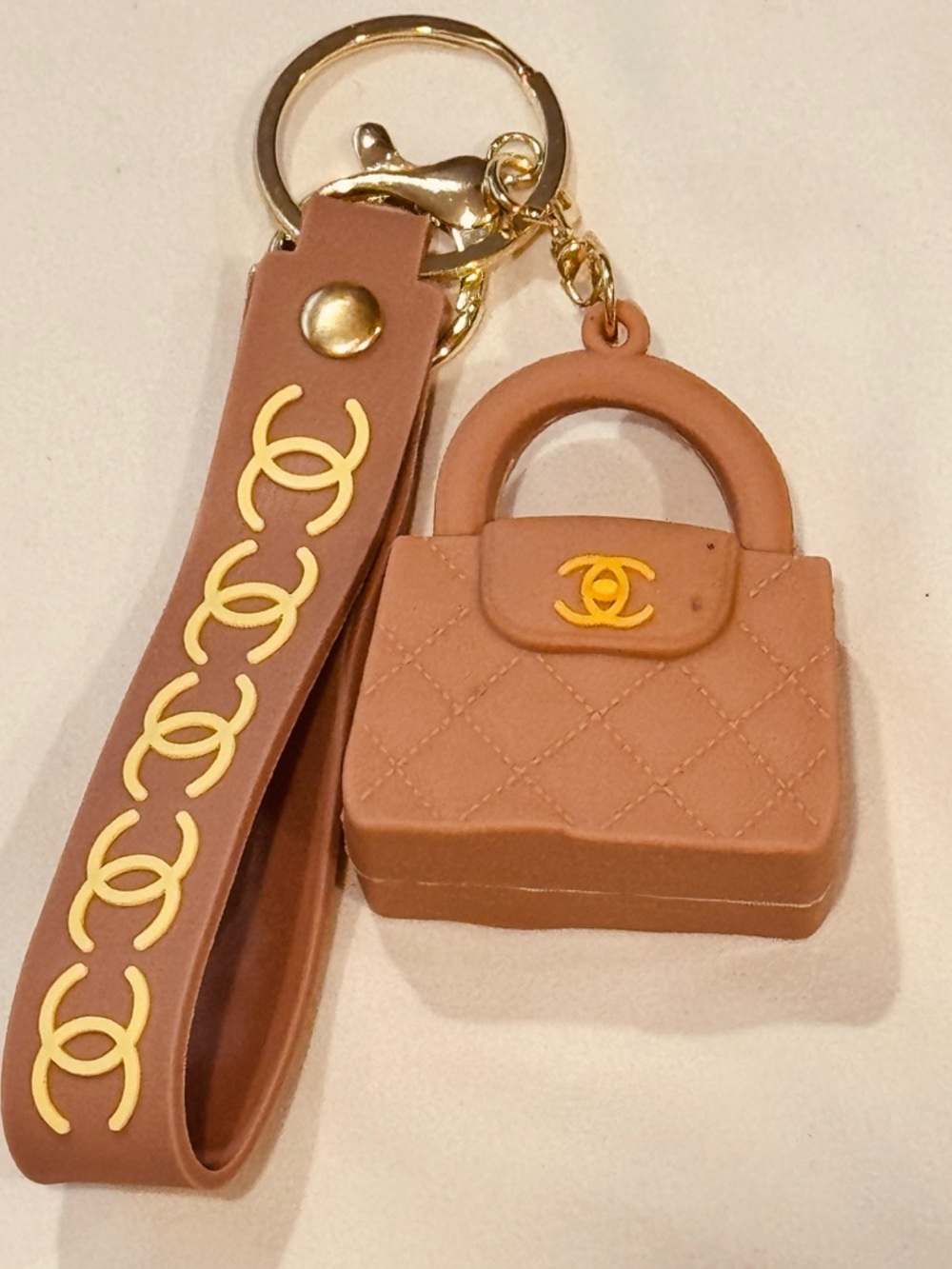 Tan Mini Purse Keychain Wristlet Silicone Bag Charm Keyring NWOT